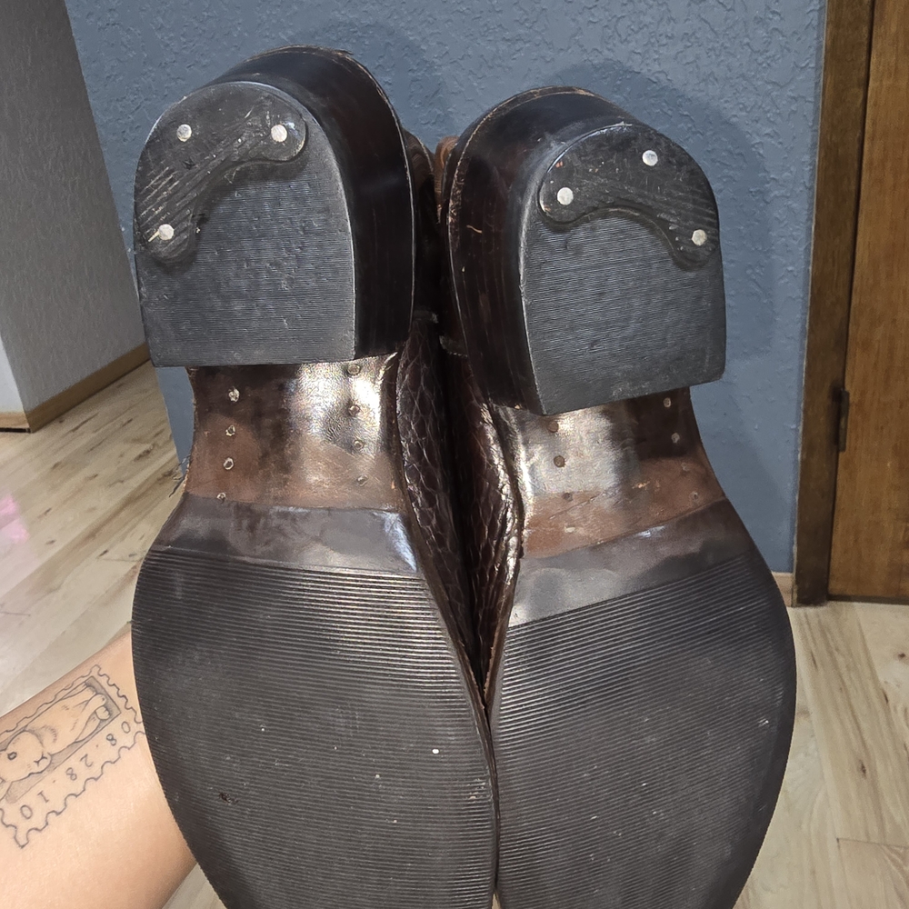 Vintage Exotic Alligator Brown Cowboy Western Boots Premium Leather-Larry Mahan - Picture 3 of 14